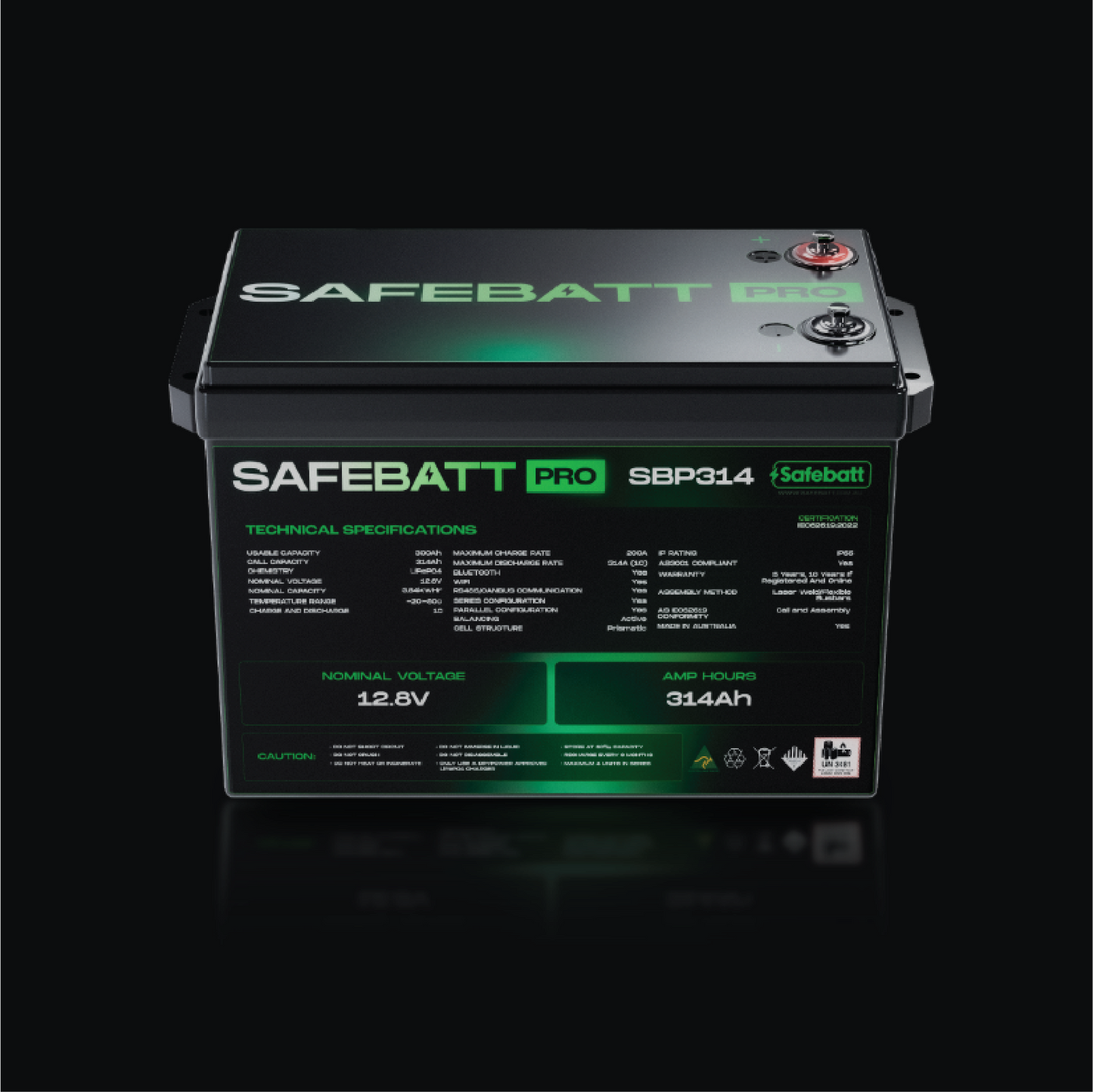 Pre-Order Safebatt Pro 12.8v 300Ah(314) LFP Battery 3.84kwHr Usable